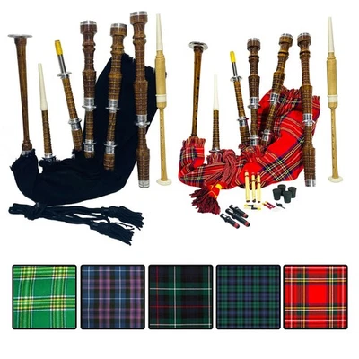 Great Highland Scottish Bagpipes Natural Finish Silver Mounts With Bag Tutorbook - Image 1 of 4