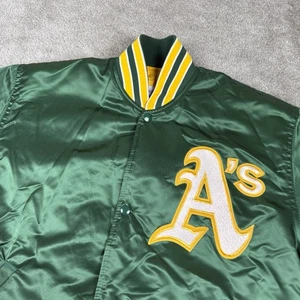 Starter Jacket Mens Oakland A’s Large Green Satin Varsity Bomber USA VTG - Picture 1 of 12