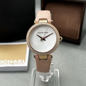 Michael Kors Womens Watch MK-2590 Pink Leather MK2590 MOP Ladies New Battery Box - Picture 1 of 19