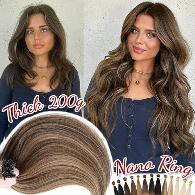 Thick Nano Ring 100% Remy Human Hair Extensions Dirty Lowlights Balayage Ombre - Image 1 of 4