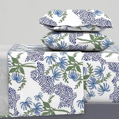 Pastel Wildflower Bouquet Polka Dots Printed Cotton Sateen Sheet Set Bedding - Image 1 of 4