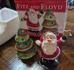 FITZ AND FLOYD Feliz Navidad Sal Pimienta Papá Noel y Árbol FF Coctelera - Imagen 1 de 13