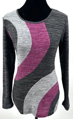 Pullover Libra para mujer cuello redondo manga larga medio gris geométrico remolino tejido Foto 1 de 4