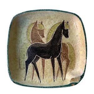 Aldo Londi Bitossi Pottery Ashtray Tray MCM Italian Modern Overlapping Horses - Picture 1 of 13