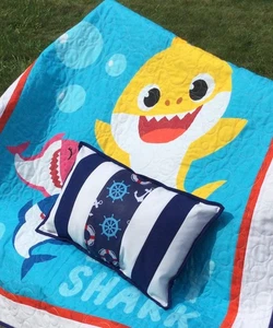 Baby Quilt. Multi Color Quilt. Baby Shark Quilt. 36X40 Baby Boy Quilt Nautical - Picture 1 of 6