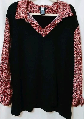 Studio 1940 Preppy Suéter Chaleco Blusa 2fer Negro/Melocotón Estampado Se Ajusta 4X-5X Talla EE. UU. Foto 1 de 4