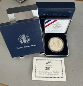 2010 W American Veterans Disabled for Life Proof Silver Dollar W/ COA OGP - Picture 1 of 3