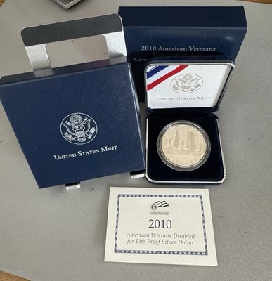 2010 W American Veterans Disabled for Life Proof Silver Dollar W/ COA OGP - Image 1 of 3