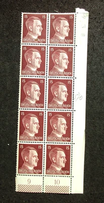 BLOCK OF TEN UNCANCELLED STAMPS OF NAZI GERMANY (DEUTSCHES REICH) WORLD WAR II A - Image 1 of 2