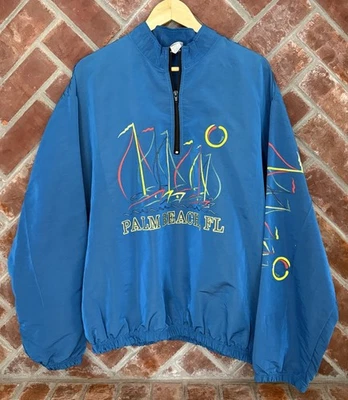 Chaqueta cortavientos estilo surf vintage Palm Beach XL talla única años 90 azul Foto 1 de 4