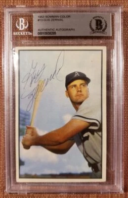 Tarjeta de béisbol autografiada 1953 Bowman color #13 Gus Zernial Athletics en muy buen estado/bas Foto 1 de 2