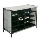 16 Compartment 4 Tier Fabric Shoe Cubby in Black