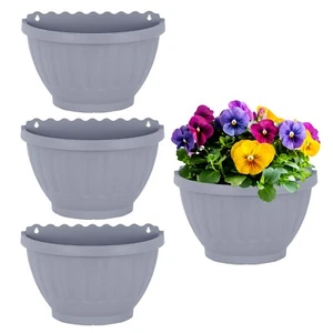 Soft Grey Wall Hanging Flower Basket Fence Pot Window Indoor Outdoor Balcony - Picture 1 of 18