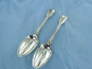 AN ANTIQUE PAIR OF STERLING SILVER FIDDLE THREAD.SOUP SPOONS 1832. - Picture 1 of 9