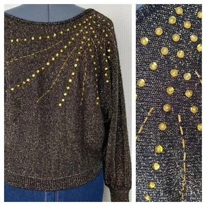 Vintage Cristina's Black & Gold Metallic Sweater with Gold Beading & Sequins SML - Picture 1 of 8