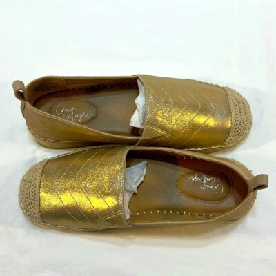 Nueva corona vintage sin cordones planos dorados para mujer talla 8 1/2 M cuerda de cuero Foto 1 de 4