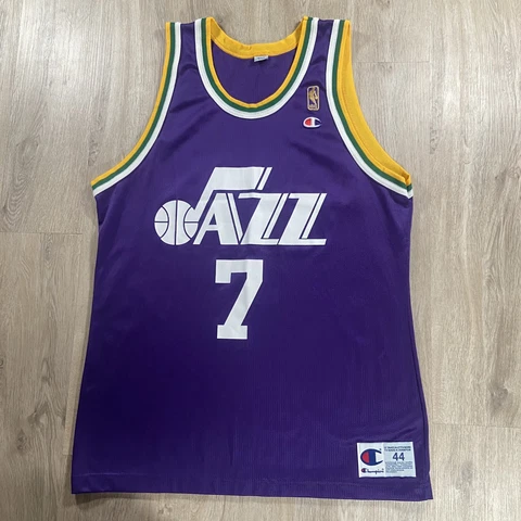 Vintage Champion Pete Maravich Jersey Utah Jazz NBA Size 44 Large Purple Cover