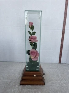Vintage Pink Roses Glass Case Music Box " Can’t Take My Eyes Off Of You “Tested~ - Picture 1 of 9