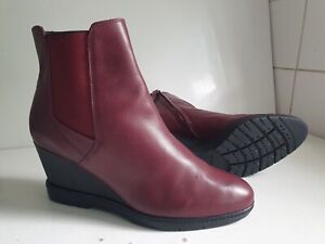 GEOX RESPIRA DESIGNER UK 4 EU 37 WOMENS RED REAL LEATHER WEDGE HEELS ANKLE BOOTS