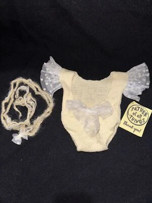 New Hand Knitted Newborn Yellow Ballerina Outfit With Halo Headband Photo Prop  - Image 1 of 4