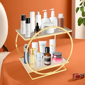 Gold Makeup-Organizer Kosmetik-Display-Tablett Badezimmer-Makeup-Organizer - Bild 1 von 11