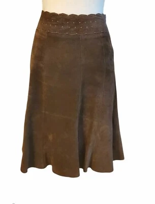 CAbi/Carol Anderson 100% Leather Skirt Suede Sz 4 Brown Chocolate Fit & Flare - Image 1 of 4