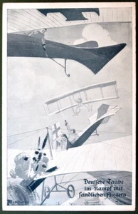 Antique WWI German Military Aircraft POSTCARD Air Battle with Enemy Pilots - Picture 1 of 5