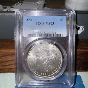 1886 PCGS MS63 MORGAN DOLLAR * FANTASTIC RAINBOW EDGE TONING * #32957592 - Picture 1 of 9