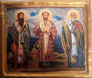 Tres Santos Jerarcas San Gregorio San Juan San Basilio Griego Oriental Ortodoxo Icono - Imagen 1 de 5
