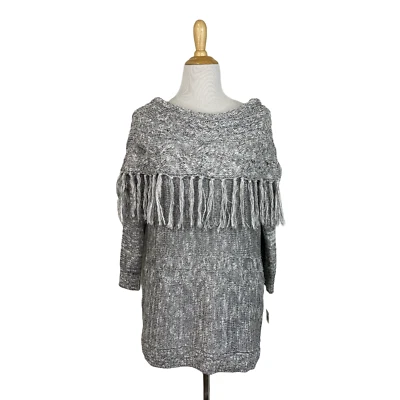 INC Women's Silver GLITZ Off-the-Shoulder Fringe Sweater Size Small B43 - Image 1 of 4