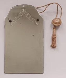 Antique Vintage Art Deco Etched Beveled Wall Mirror Original Hanging Cord 18x10 - Picture 1 of 9