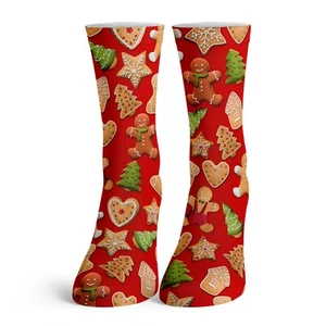 Kids Christmas Cookie Pattern Red Youth Unisex Crew Socks Food Funny Xmas - Picture 1 of 4