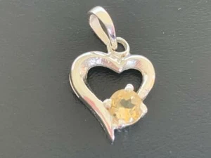 Genuine 925 Sterling Silver Citrine Open Heart Love Pendant Charm Gemstone Women - Picture 1 of 2