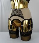 Med or Lrg 14 Strap Gold Lycra Blk Arch Lace Designer Retro Style Suspender Belt