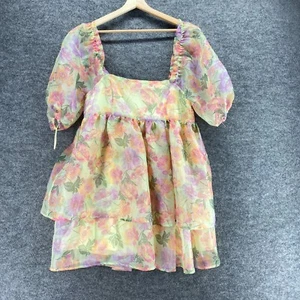 Chelsea & Violet Dress Women L Large Green Floral Short Mini Square Neck Casual - Picture 1 of 7