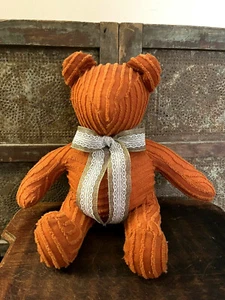 Vintage Orange Pumpkin Spice Chenille Bedspread Teddy Bear 20" Halloween / Fall - Picture 1 of 4