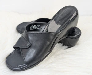 Clarks Women’s Black Leather Slide Sandals Size 9M 76986 Open Toe Slip On - Picture 1 of 8