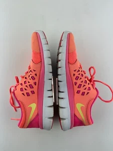Girls Kids Youth Nike Flex Hot Fluorescent Pink Yellow Swoosh Running SZ 5.5 Y - Picture 1 of 6