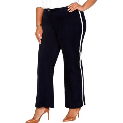 Брюки Tommy Hilfiger большого размера темно-синие в полоску бархатные расклешенные 20 Вт - Изображение 1 из 2