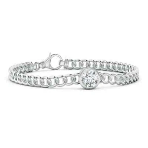 Set Lunetta Moissanite Naturale 4 CT Taglio Rotondo Set Catena Argento 925. - Foto 1 di 2