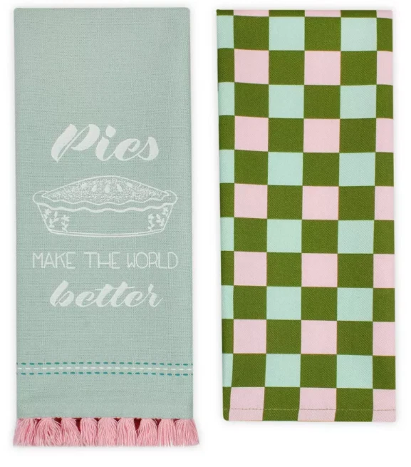 Kitchen Dish Towels Pink & Green Pies / Make the World Better 2 Towel Set - Image 1 of 3
