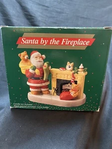 Vintage Ceramic Santa and Bears by Fireplace w/ Votive Candle Holder Christmas - Picture 1 of 12