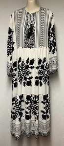 Monsoon Monochrome Print Bead Neck Long Sleeve Long Dress Size 16 - Picture 1 of 2