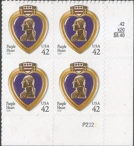Plattenblock mit 4 Marken - Scott 4264 - 42 Cent - Purple Heart - 2008 - postfrisch - Bild 1 von 1