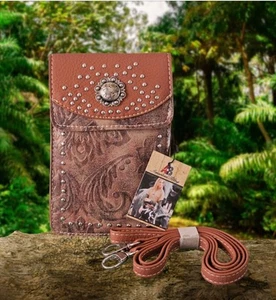 Montana West American Bling Crossbody Western Handy Geldbörse Braun PU Leder - Bild 1 von 9