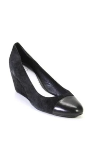 Delman Womens Faux Leather Round Cap Toe High Heeled Wedges Pumps Black Size 9 - Picture 1 of 6