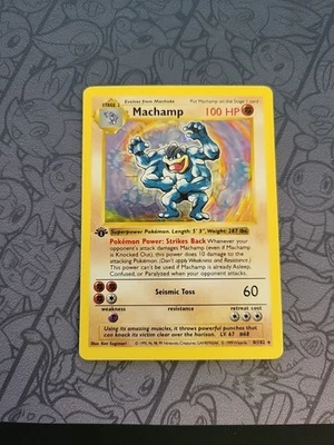 Pokemon: Machamp 1st Edition Shadowless #8/102 Holo Rare Base Set 1999 WOTC - LP - Image 1 of 4