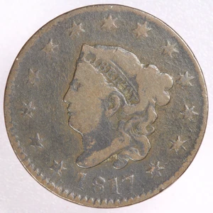 1817 13 Stars Coronet Head Large Cent 1C-VG/F - Picture 1 of 2