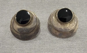 Vintage Sterling und schwarzer Onyx 925 Ohrringe 1 Zoll - Bild 1 von 5