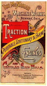 Color pocket ad for McNamar Machine Works steam engines Newark Ohio - reprint - Picture 1 of 3